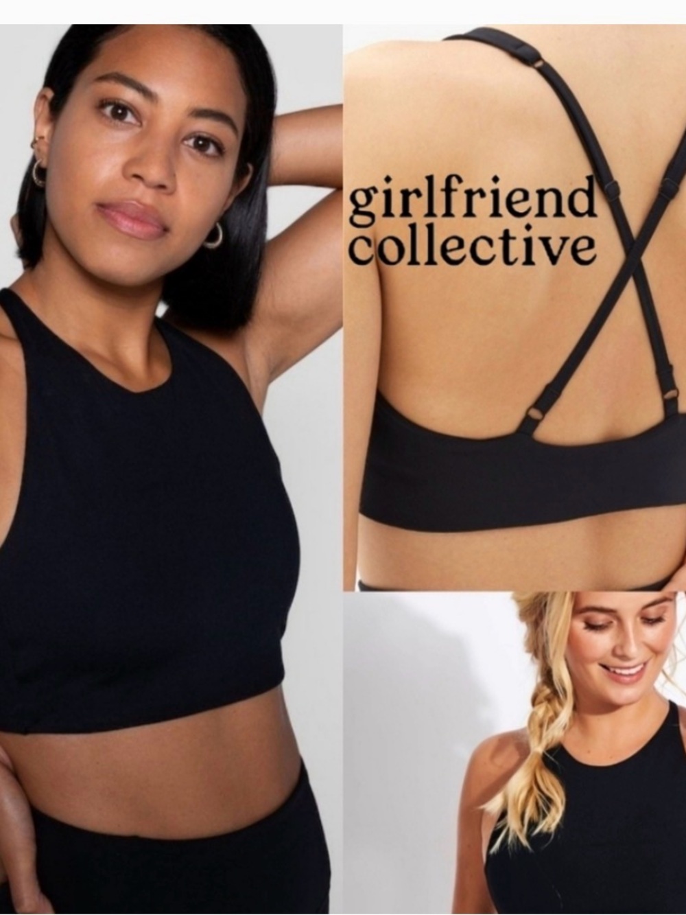 Girlfriend collective Black High-Neck Topanga sports bra with criss cross